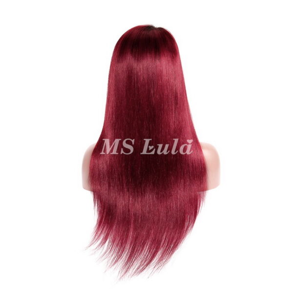 Black Root Human Hair Silky Straight Lace Closure Wig 1B/99J/Pink/Red/Purple - Image 6